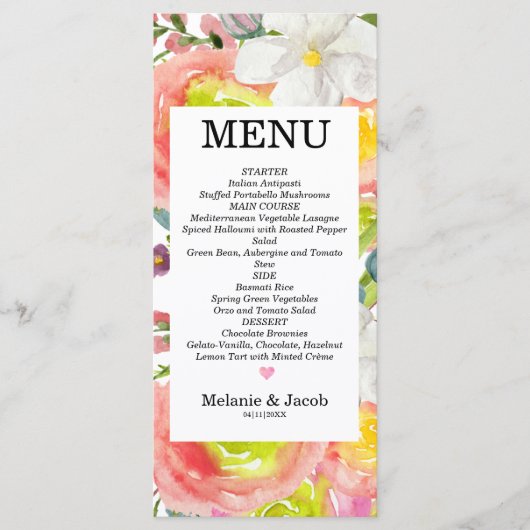 Waterverf Spring flatMenu Kaart (Voorkant)