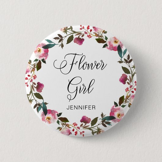 Waterverf Spring Floral Bloemenmeisje Ronde Button 5,7 Cm (Voorkant)