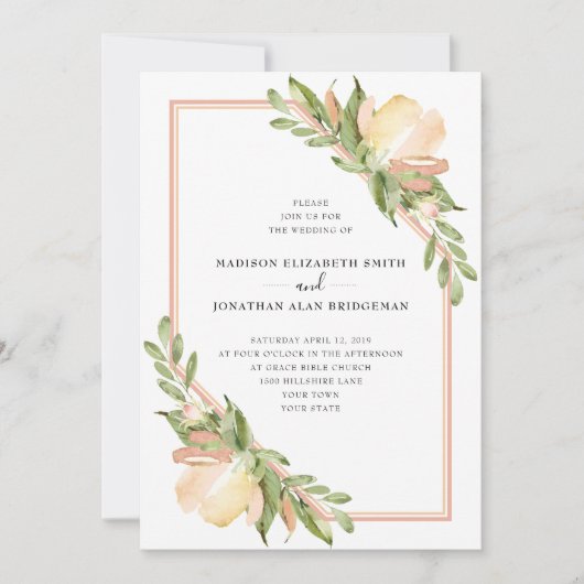 Waterverf Spring Floral Botanische bruiloft Kaart (Voorkant)