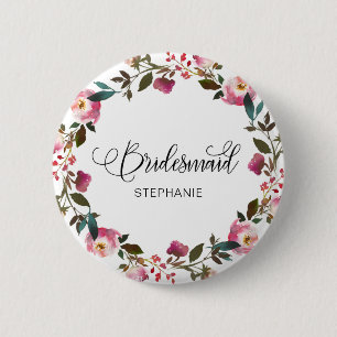 Waterverf Spring Floral Bridesmaid Ronde Button 5,7 Cm