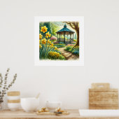 Waterverf Spring Floral Gazebo AI Art Poster (Keuken)