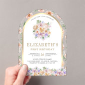 Waterverf Spring Floral Gold Arch eerste verjaarda Acryl Uitnodigingen (Insitu (Draagbaar))