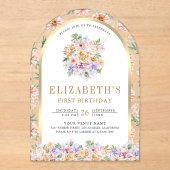Waterverf Spring Floral Gold Arch eerste verjaarda Acryl Uitnodigingen (Voorkant)