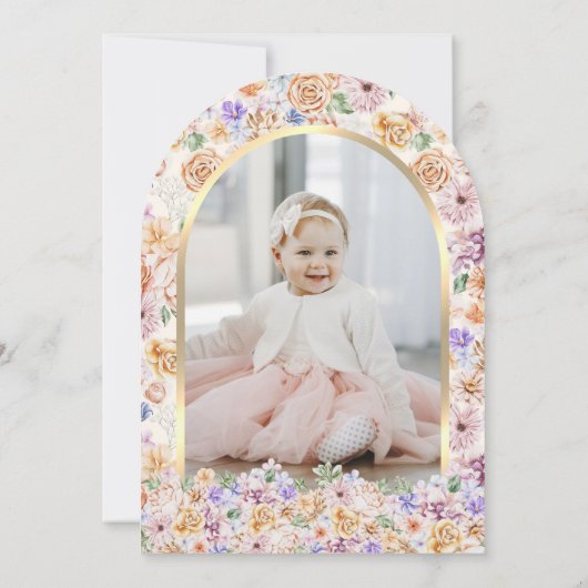 Waterverf Spring Floral Gold Arch eerste verjaarda Kaart (Achterkant)