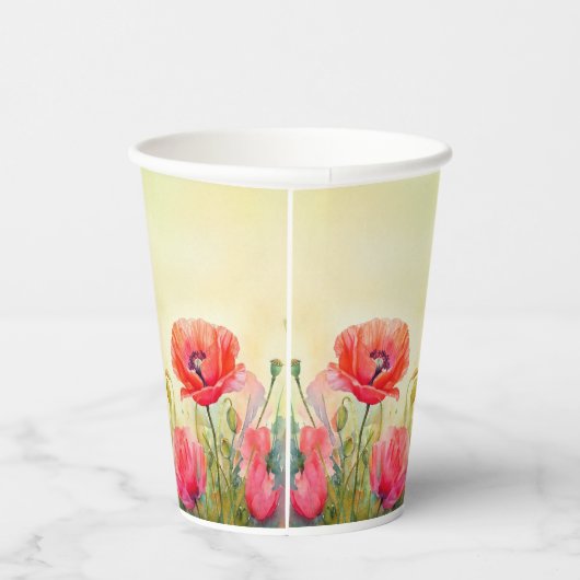 Waterverf Spring Floral Poppies Papieren Bekers (Rechts)