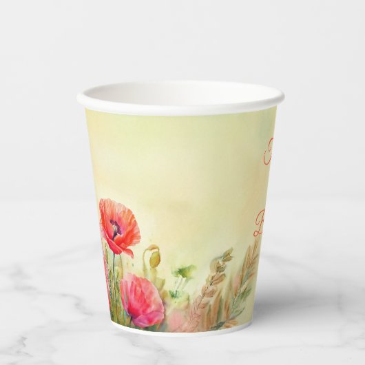Waterverf Spring Floral Poppies Papieren Bekers (Voorkant)