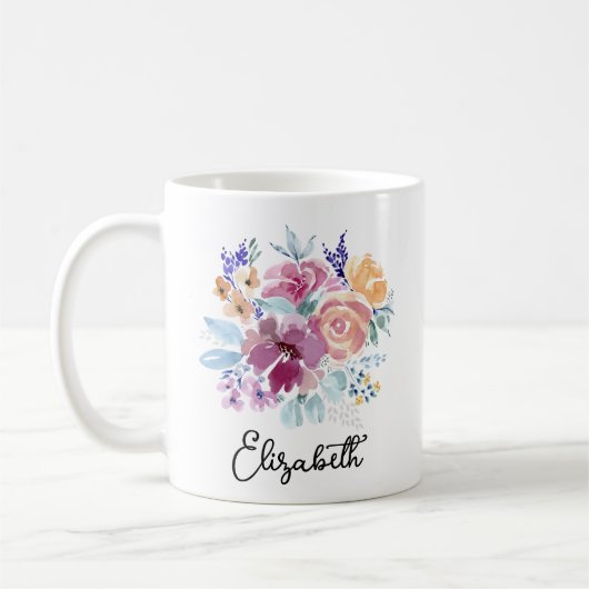 Waterverf Spring Floral Posy Monogram Koffiemok (Links)