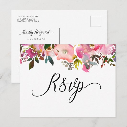Waterverf Spring Floral RSVP Uitnodiging Briefkaart (Voorkant / Achterkant)