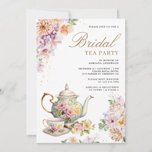 Waterverf Spring Floral Tea Party Vrijgezellenfees Kaart (Voorkant)