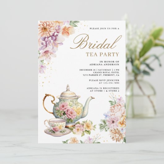 Waterverf Spring Floral Tea Party Vrijgezellenfees Kaart (Staand voorkant)