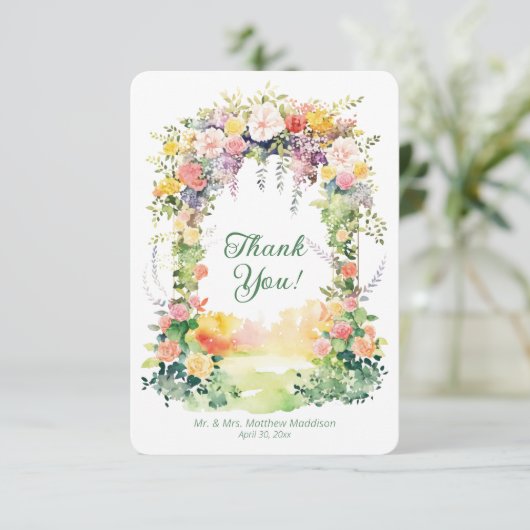 Waterverf Spring Floral Wedding Arch Bedankkaart (Staand voorkant)