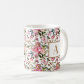 Waterverf Spring Floral Wreator Monogram koffie M Koffiemok (Voorkant rechts)