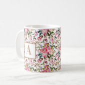 Waterverf Spring Floral Wreator Monogram koffie M Koffiemok (Voorkant links)