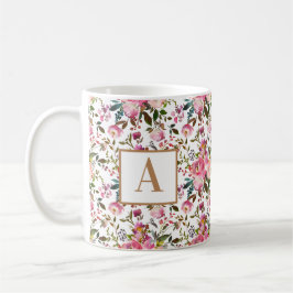Waterverf Spring Floral Wreator Monogram koffie M Koffiemok