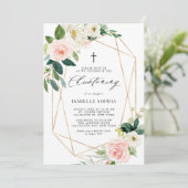 Waterverf Spring Florals Gold Lijst Christening Kaart (Staand voorkant)