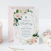 Waterverf Spring Florals Gold Lijst Christening Kaart