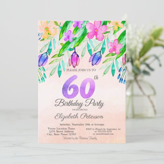 Waterverf Spring Flowers 60e geboortedag Kaart (Staand voorkant)