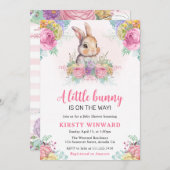 Waterverf Spring Flowers and Rabbit Baby shower Kaart (Voorkant / Achterkant)