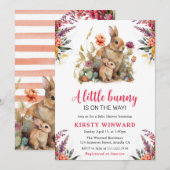 Waterverf Spring Flowers and Rabbits Baby shower Kaart (Voorkant / Achterkant)