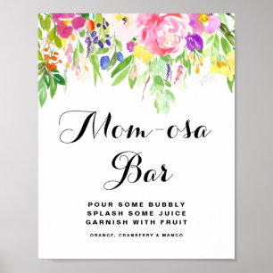 Waterverf Spring FLowers Baby shower mam-osa Bar Poster