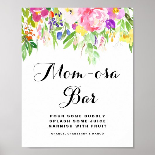 Waterverf Spring FLowers Baby shower mam-osa Bar Poster (Voorkant)