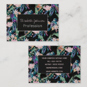 Waterverf Spring Flowers Birds Black Pattern Visitekaartje (Voorkant / Achterkant)