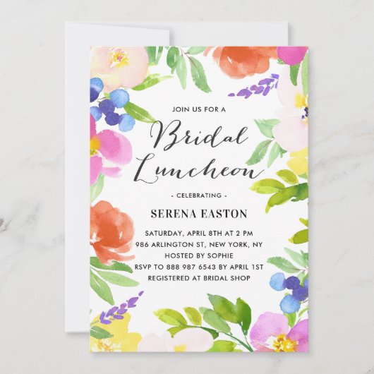 Waterverf Spring Flowers Bridal Luncheon Kaart (Voorkant)