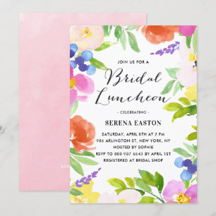 Waterverf Spring Flowers Bridal Luncheon Kaart