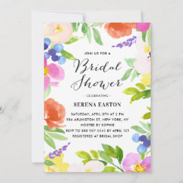 Waterverf Spring Flowers Bridal Shower Uitnodiging