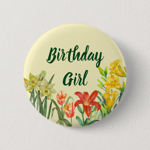Waterverf Spring Flowers Floral Birthday Girl Ronde Button 5,7 Cm
