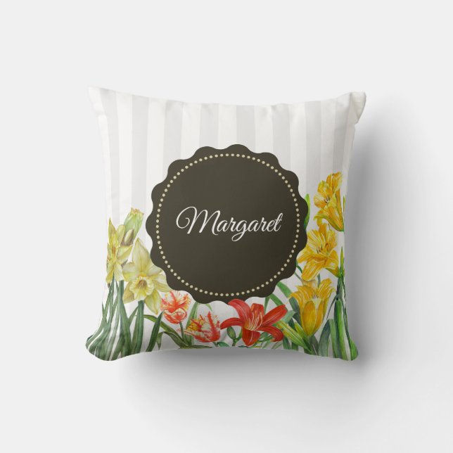 Waterverf Spring Flowers Floral Illustration Kussen (Voorkant)