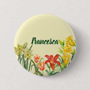 Waterverf Spring Flowers Floral Illustration Ronde Button 5,7 Cm