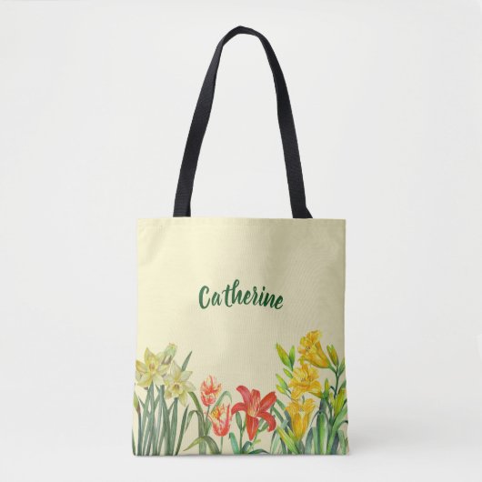 Waterverf Spring Flowers Floral Illustration Tote Bag (Voorkant)