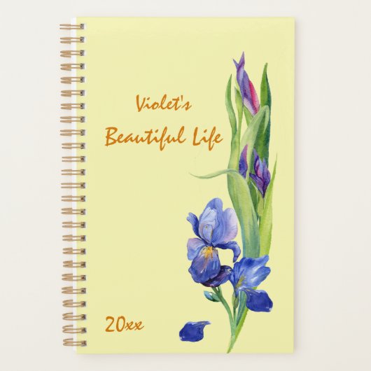 Waterverf Spring Flowers - Geel, gepersonaliseerd Planner (Voorkant)