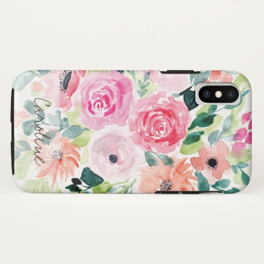 Waterverf Spring Flowers. Naam toevoegen. Case-Mate iPhone Case (Achterkant (horizontaal))