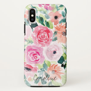 Waterverf Spring Flowers. Naam toevoegen. Case-Mate iPhone Case