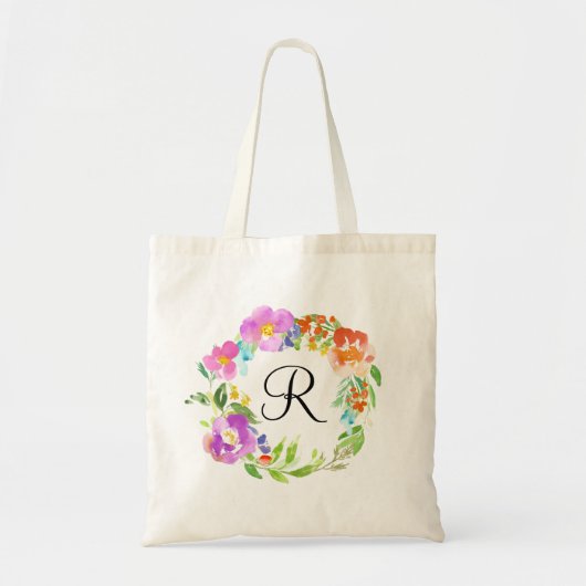 Waterverf Spring Flowers Wreatmonogram Canvas tas (Voorkant)