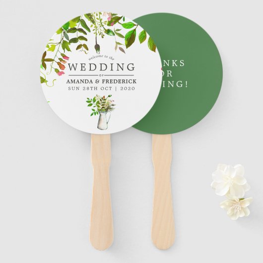 Waterverf Spring Foliage Wedding Favor Handwaaier (Voorkant en achterkant)