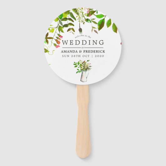 Waterverf Spring Foliage Wedding Favor Handwaaier (Voorkant)