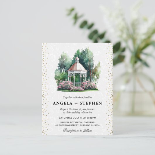 Waterverf Spring Garden Gazebo Wedding Briefkaart (Staand voorkant)