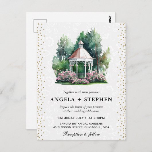 Waterverf Spring Garden Gazebo Wedding Briefkaart (Voorkant / Achterkant)