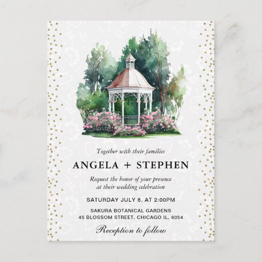 Waterverf Spring Garden Gazebo Wedding Briefkaart (Voorkant)