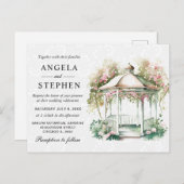 Waterverf Spring Garden Gazebo Wedding Briefkaart (Voorkant / Achterkant)