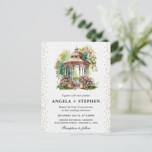 Waterverf Spring Garden Gazebo Wedding Briefkaart (Staand voorkant)