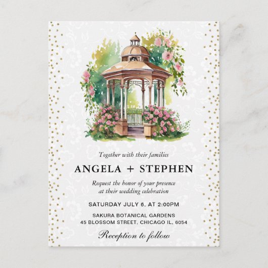 Waterverf Spring Garden Gazebo Wedding Briefkaart (Voorkant)