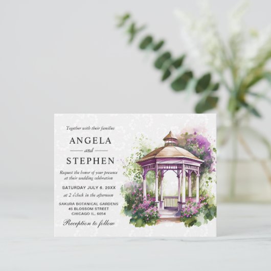Waterverf Spring Garden Gazebo Wedding Briefkaart (Staand voorkant)