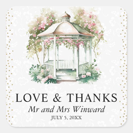 Waterverf Spring Garden Gazebo Wedding Vierkante Sticker (Voorkant)