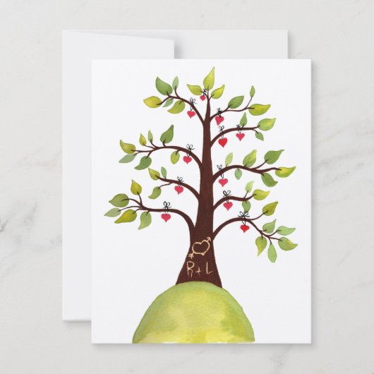 Waterverf Spring Green Monogram Tree Weddencard Kaart (Voorkant)