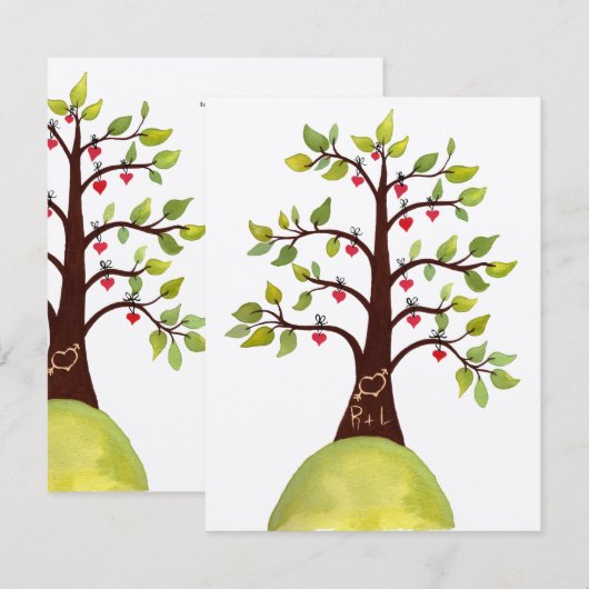Waterverf Spring Green Monogram Tree Weddencard Kaart (Voorkant / Achterkant)