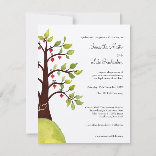 Waterverf Spring Green Monogram Tree Weddencard Kaart (Achterkant)